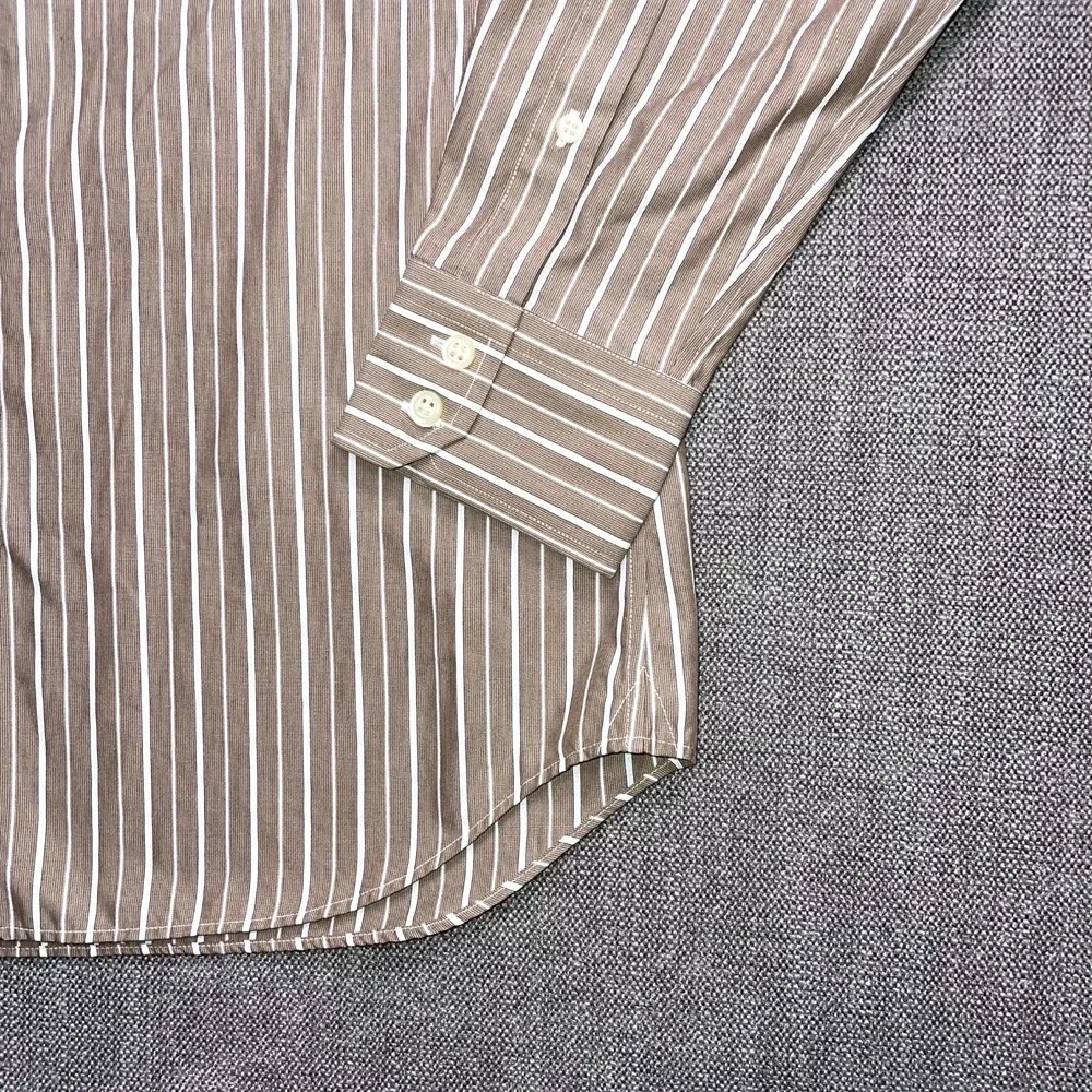 Banana Republic Mad Men Brown White Striped Long Sleeve Button Up Mens Medium